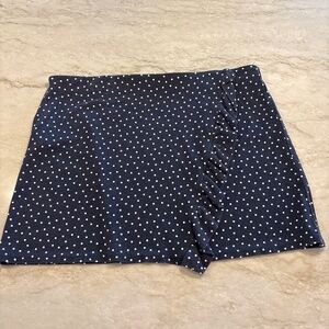 Loft Navy Polka Dot Faux Wrap Skirt
